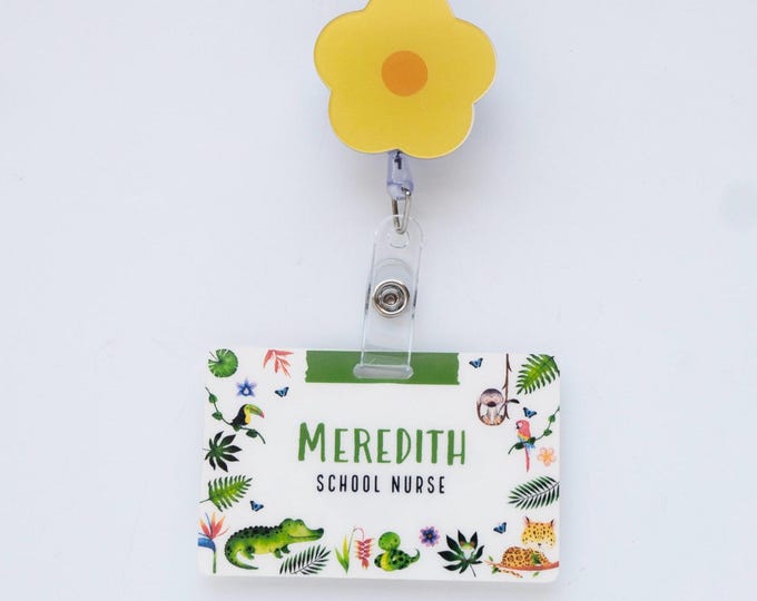 Personalized Rainforest Badge Buddy: Custom Name Tag, Healthcare Accessory