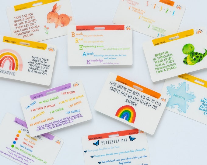 Calming Badge Reel Cards, Pediatric Mindfulness Tools, Nurse Teacher Reference Cards