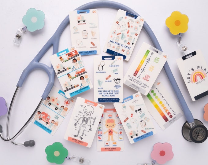 Pediatric Badge Reel Cards VERTICAL, Pediatric Nurse Gift, Child Life Specialist, Child Life Badge Reel, CCLS, Peds ER Nurse, Lets Play