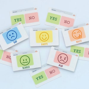Gevoelens-badgekaarten voor communicatie, badgehaspel voor kinderen, logopedie, OT-communicatiekaarten, ABA, non-verbaal, kinderleven, laten we spelen