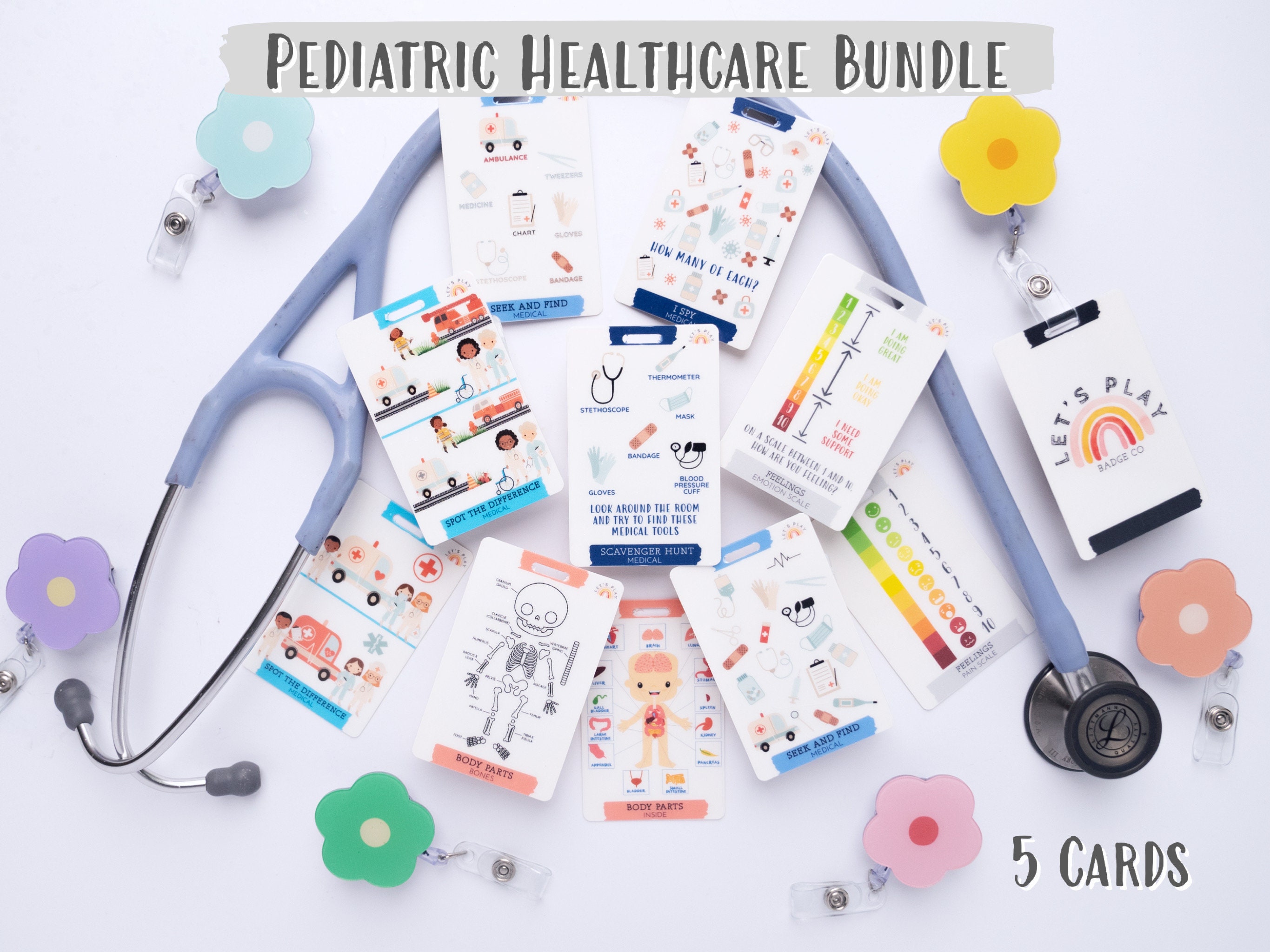 35 Pediatric Badge Cards, FREE Flower Badge Reel, Occupational Therapy