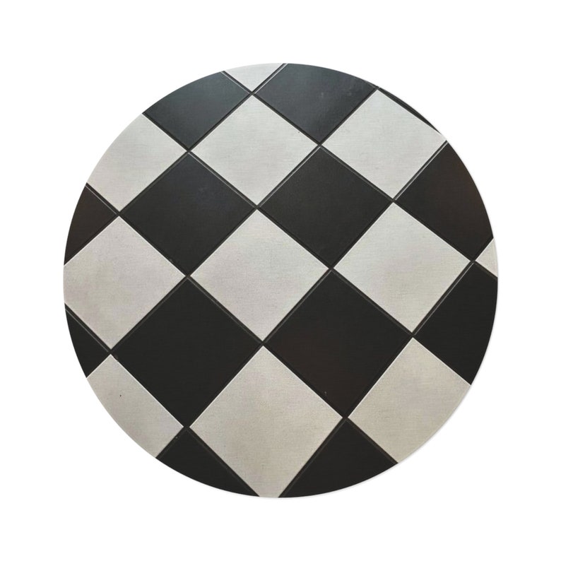 Checkered Black and White Round Rug Etsy