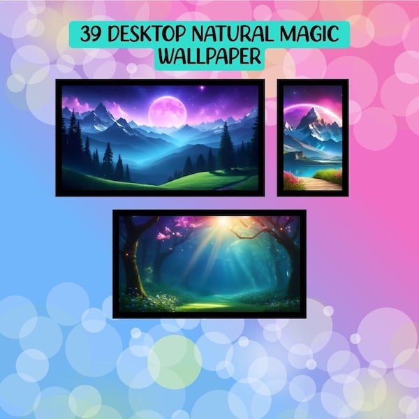39 Desktop Natural Magic Wallpaper, desktop digital design, png + svg files, cute, nature, instant download, 16:9 aspect ratio, resolution