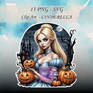 Digitales Paket mit 13 Prinzessin Cinderella-Aufklebern, ClipArt, Png, druckbare Kunst, kommerzielle Nutzung, Svg, Fantasie für Kinder, Märchen