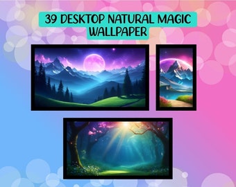 39 Desktop Natural Magic Wallpaper, desktop digital design, png + svg files, cute, nature, instant download, 16:9 aspect ratio, resolution