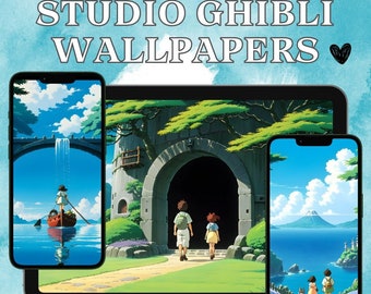 Pack 80 Desktop Studio Ghibli Wallpapers, cute wallpapers, SVG files, instant download, PNG files, 4k design, 16:9 aspect ratio