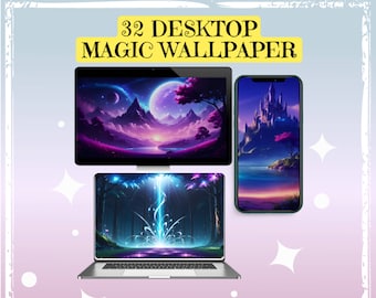 32 Desktop Magic Wallpapers, Aesthetic Background, cute wallpapers, SVG files, instant download, PNG files, 4k design, 16:9 aspect ratio