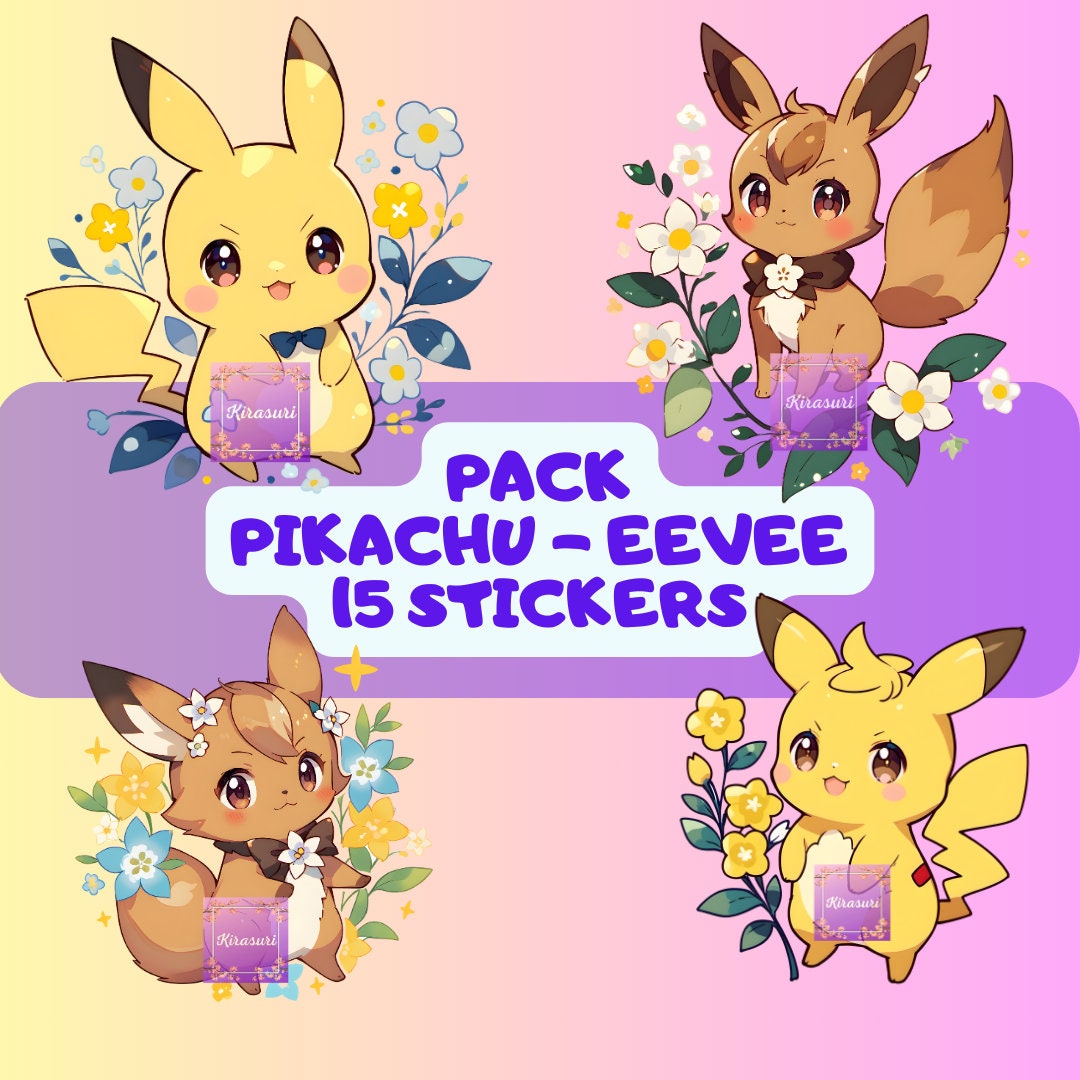 15 Pikachu Sticker Pack Eevee, Pokemon, Cute Designs, Digital