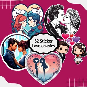 32 Pack Digital Love Stickers Couples Weddings Valentine&#39;s Day Png Svg Jpg Instant Download Personalized Gifts Anniversary Clip Art