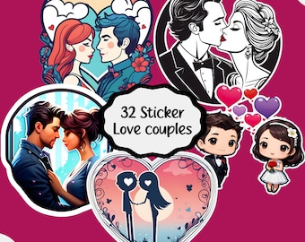 32 Pack Stickers Love Couple - Png Svg Jpg Files - Instant Download - Digital - Valentine's day -   Personalize your gifts - bundle - letter