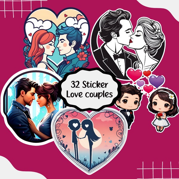 32 Pack Stickers Love Couple - Png Svg Jpg Files - Instant Download - Digital - Valentine's day -   Personalize your gifts - bundle - letter