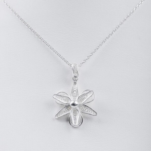 Sterling Silver Orchid Necklace | Handmade Filigree Necklace | Gift For Her | Valentines Day | Dainty Necklace