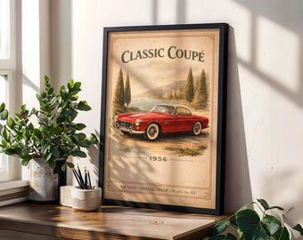 Vintage Classic Car Poster 1956 | Mid-Century Automotive Wall Art | Retro Coupe