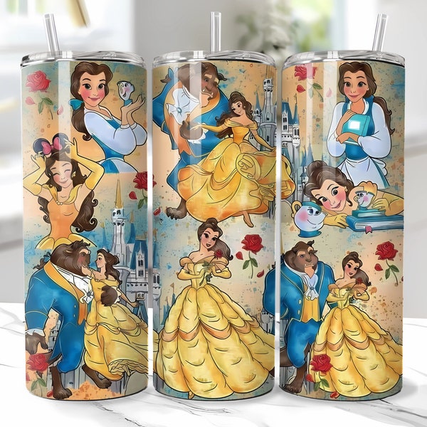 Beauty and the Beast Tumbler wrap 20oz skinny tumbler, Belle png, digital download, sublimation image, printable princces. + Bundle