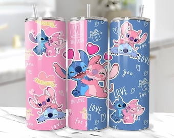 Anime Cartoon Stitch Angel 20oz Skinny Tumbler Wrap, Straight and Tapered Tumbler Design Sublimation Download PNG