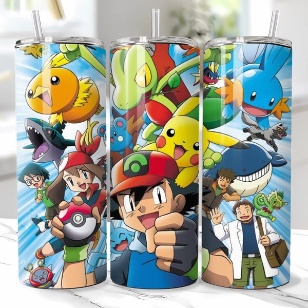 Poke cartoon Tumbler Wrap, 20 oz Skinny Tumbler Wrap, 20oz Tumbler Png Sublimation Design, Digital Instant Download Designs kisd 300 Dpi