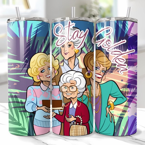 Stay Golden tumbler, 20oz Skinny Tumbler Wrap Sublimation, Funny Tumbler Wrap For Women, Mom Tumbler PNG Design Digital Download + Bundle