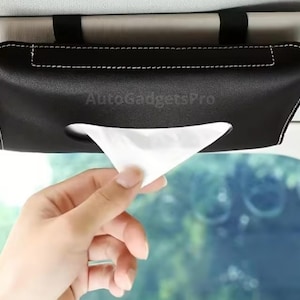 車用サンバイザーティッシュボックス。PUレザー製ティッシュホルダー。伸縮性のあるストラップで簡単に取り付けられます。