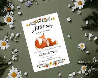 Animal Baby Shower Invitation, Customizable & Printable Template, Cute Fox Baby Shower Invitation, Gender Neutral, Instant Download, 5x7