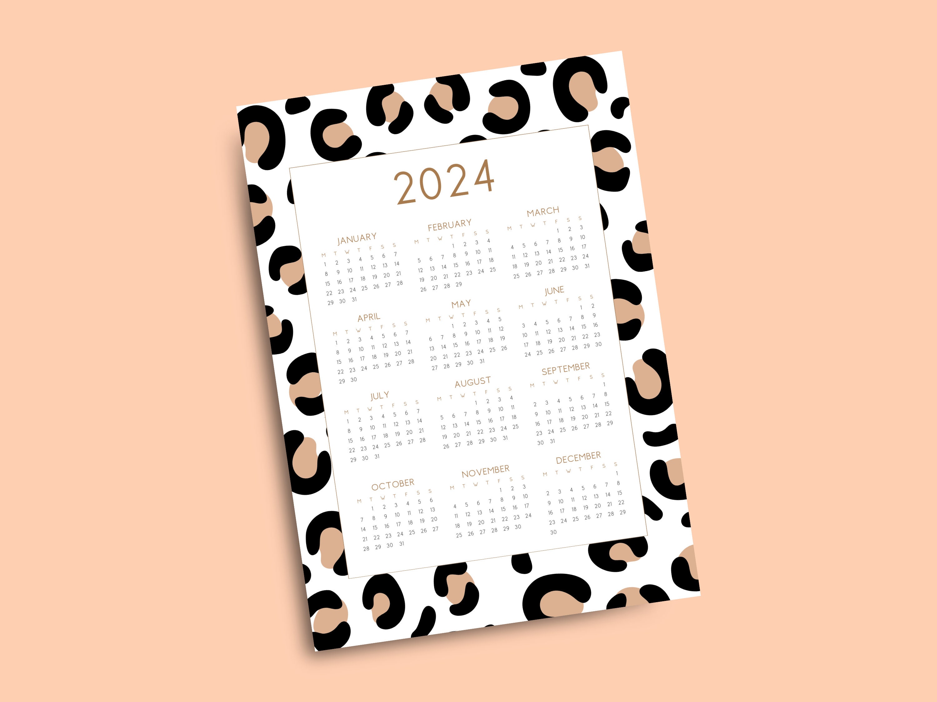 Printable 2024 Animal Print Calendar Leopard Print Calendar Wall