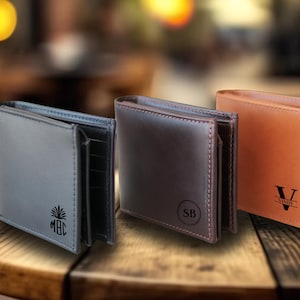 Cartera de cuero RFID personalizada, cartera de cuero genuino grabada personalizada, regalo de aniversario para él, esposo, novio, hombres, padre, papá