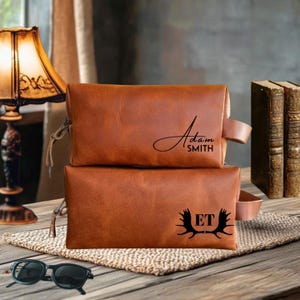 Personalized Mens Leather Toiletry Bag Fathers Day Gifts for Dad from Daughter, Anniversary Gifts from Wife, Gifts for Halloween