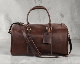 Custom Leather Duffel Bag, Handmade Weekender Gym Bag, Unique Gift for Him, Vacation Travel Holdall Mens Overnight Luggage
