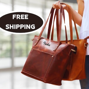 Leather tote bag insert with zipper Crossbody Strap | Handmade Large Totes | Leather Shoulder Bag | Cross body bags for women Tote Gift her
