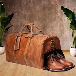 Custom Leather Duffle Bag Handmade Leather Weekender Gym Bag Personalized Gift for Him Vacation Duffel Bag-Travel Bag -Leather Holdall Gift
