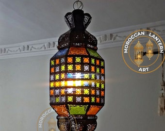 Moroccan Hanging Lamp, Pendant Ceiling Light, Moroccan Chandelier, Light Fixture, Brass Style Light Shade.