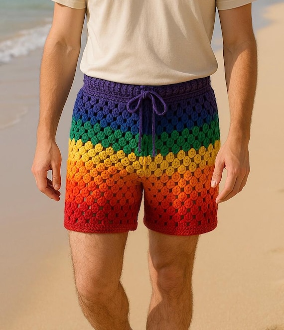 Crochet Pride Shorts, Rainbow Shorts, LGBTQ Shorts, Pride Month