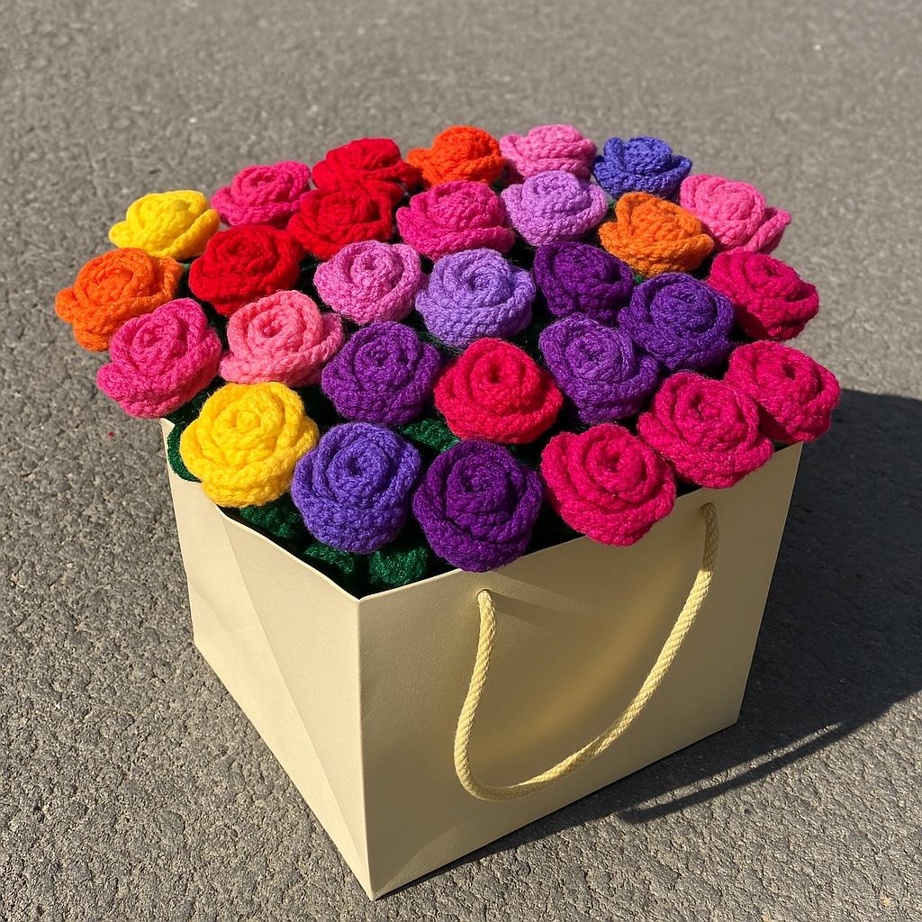 かぎ針編みのローズブーケブランケット：ハンドメイドウールスロー