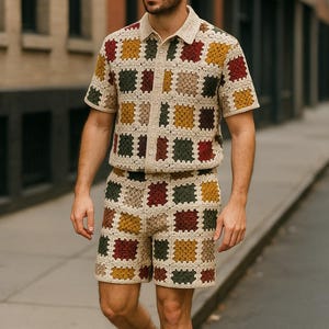 Men Festival Clothes, Rave Clothing Men, Festival Outfit Men, Men&#39;s Rave Shirt, Burning Man Clothing Men, Outfit Men, Crochet Shirt-Shorts
