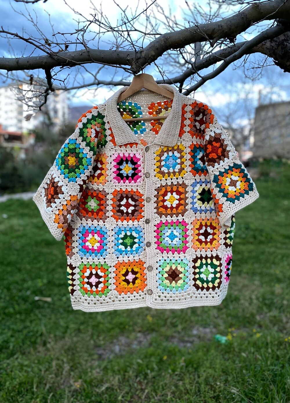 Ethnic Shirt, Crochet Shirt,Granny Square Shirt, Crochet Shirt For Men, Colorful Crochet Shirt, Summer Shirt, Unisex Shirt, Vintage Shirt Shopmytshirts