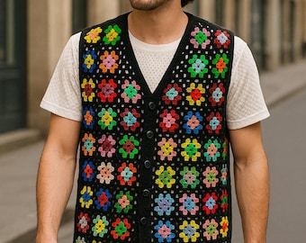 Crochet Granny Square Vest: Bohemian Hippie Festival Wear