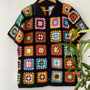 Crochet Shirt, Oversize Crochet Shirt, Granny Square Shirt, Unisex Shirt, Summer Shirt, Vintage Shirt, Crochet Mens Shirt, Beach Shirt