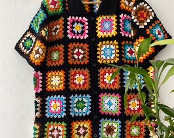 Crochet Granny Square Shirt: Colorful Cotton Unisex Summer Top