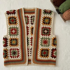 Hand-Knitted Granny Square Vest: Colorful Crochet Boho Style