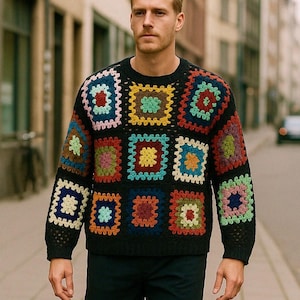 Mens Crochet Sweater, Knit Sweater, Men&#39;s Festival Sweater, Knit Sweater For Men, Unique Sweater, Boho Sweater, Vintage Style Sweater, Gift