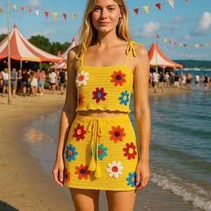 Handmade Crochet Flower Skirt Set: Summer Festival Outfit