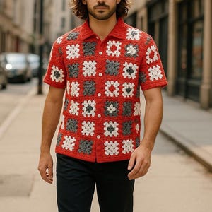 Crochet Granny Square Shirt: Vintage Style Cotton Knit
