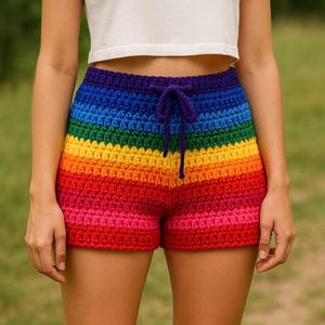 Crochet Pride Shorts, Rainbow Shorts, LGBTQ Shorts, Pride Month Shorts, Colorful Womens Shorts, Knitted LGBTQ Shorts, Pride Day Shorts, Gift