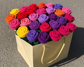 手作りのXXLカラフルなバラの花束ブランケット（約1.10 m） - かぎ針