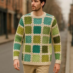 Mens Crochet Sweater, Knit Sweater, Men&#39;s Festival Sweater, Knit Sweater For Men, Unique Sweater, Boho Sweater, Vintage Style Sweater, Gift