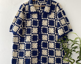 Crochet Granny Square Shirt: Colorful Cotton Ethnic Unisex Top