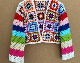 Crochet Granny Square Cardigan, Granny Square Jacket, Handmade Oversized Cardigan, Patchwork Cardigan for Women, Mothers Day