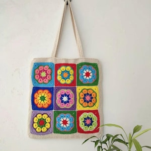 Floral Crochet Bag, Crochet Bag, Granny Square Bag, Shoulder Bag, Colorful Bag, Women&#39;s Bag, Summer Bag, Gift For Mother, Daisy Crochet Bag