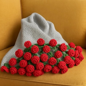 Crochet Bouquet Blanket, Crochet Rose Bouquet, Handmade Blanket, Mother's Day Gift, Mom's Day Gift, Gift for Wife, Unfading Roses,