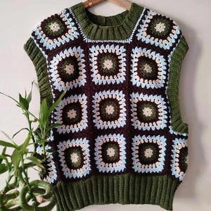 Handmade Crochet Granny Square Vest: Unisex Quilted Sweater