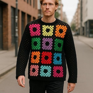 Herrenpullover, Strickpullover für Männer, Strickpullover für Männer, Oversize-Pullover, mehrfarbiger Pullover, Vintage-Stil Pullover, Geschenk für Männer